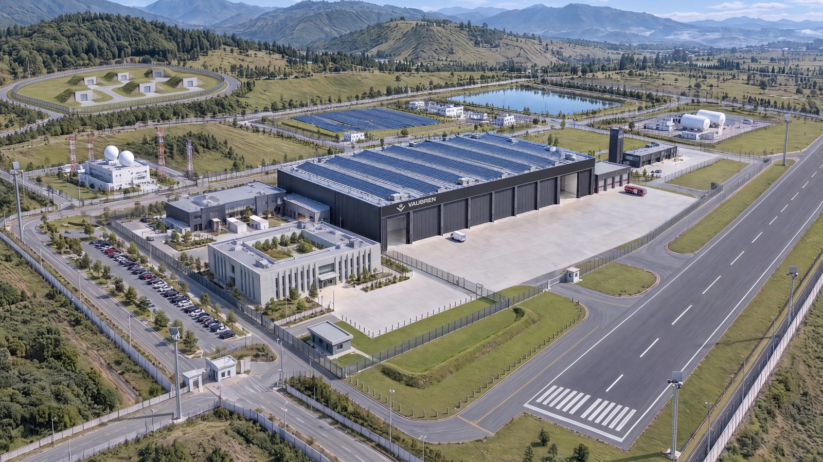 Aerial visualisation of the planned Starfort campus in Bulgaria