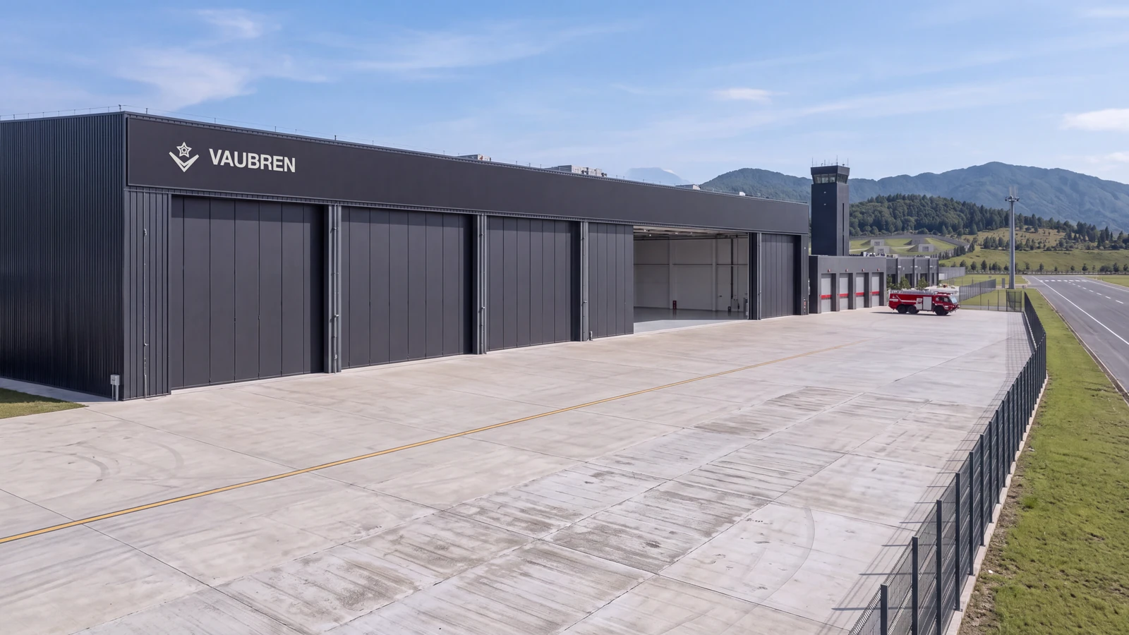 Visualisation of the planned Starfort hangar and flight line