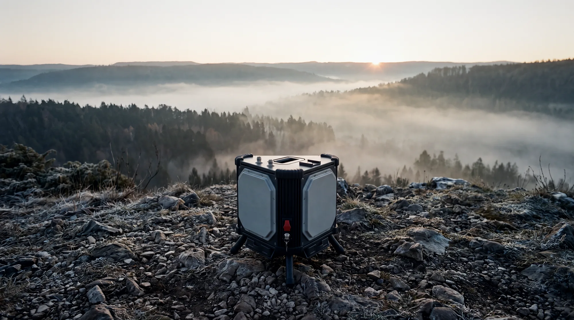 Stillpoint on a ridge above a misty valley