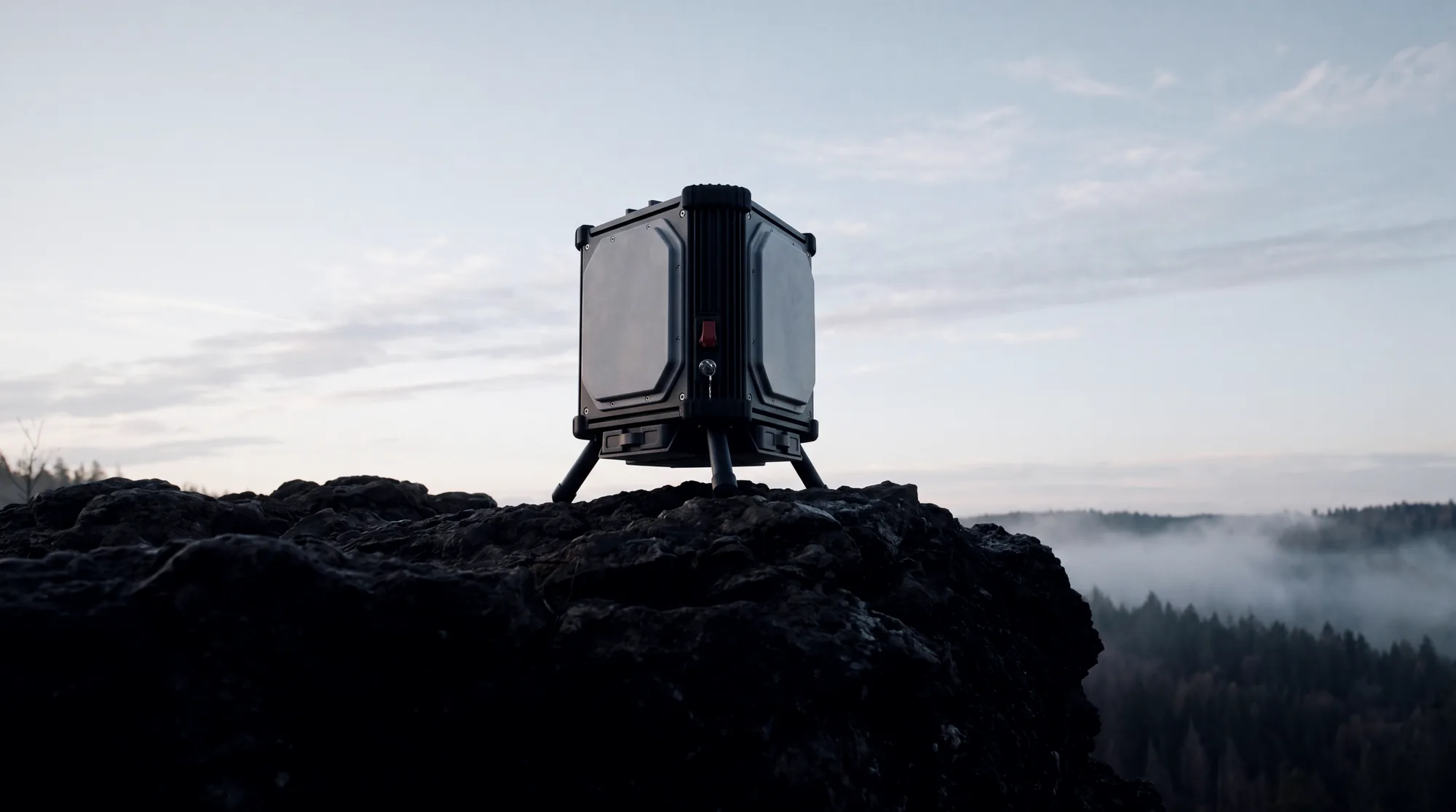 Stillpoint on a rocky ridge at dawn, design visualisation