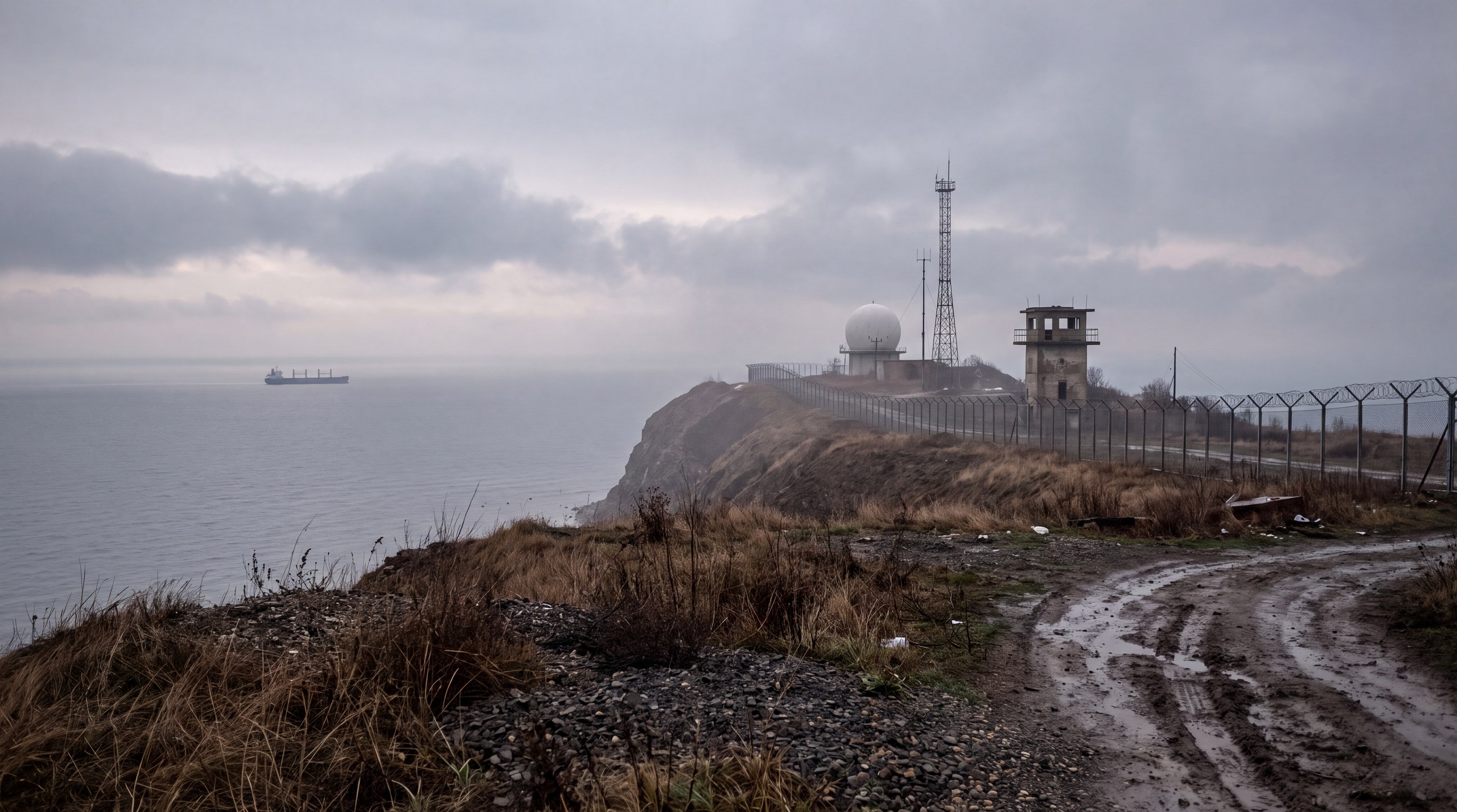 Coastal surveillance post on the Black Sea at dawn