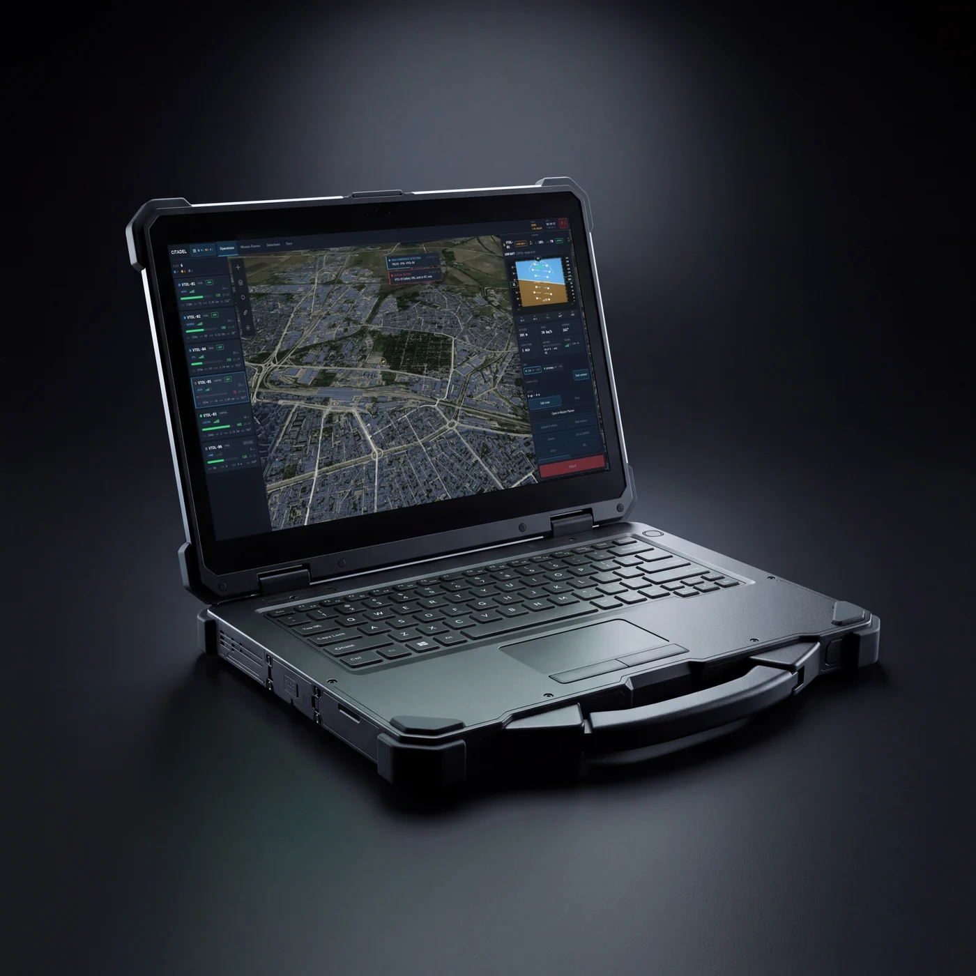 Citadel on a rugged laptop in a dark studio