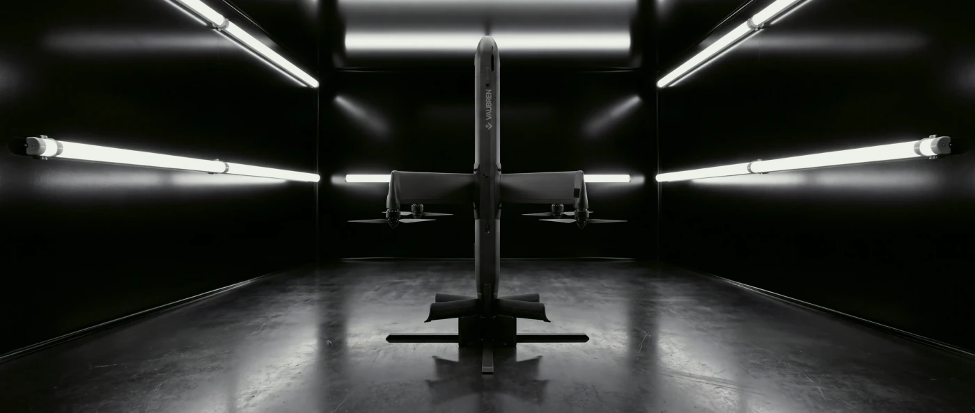 Vanguard standing on its tail in a test bay, design visualisation
