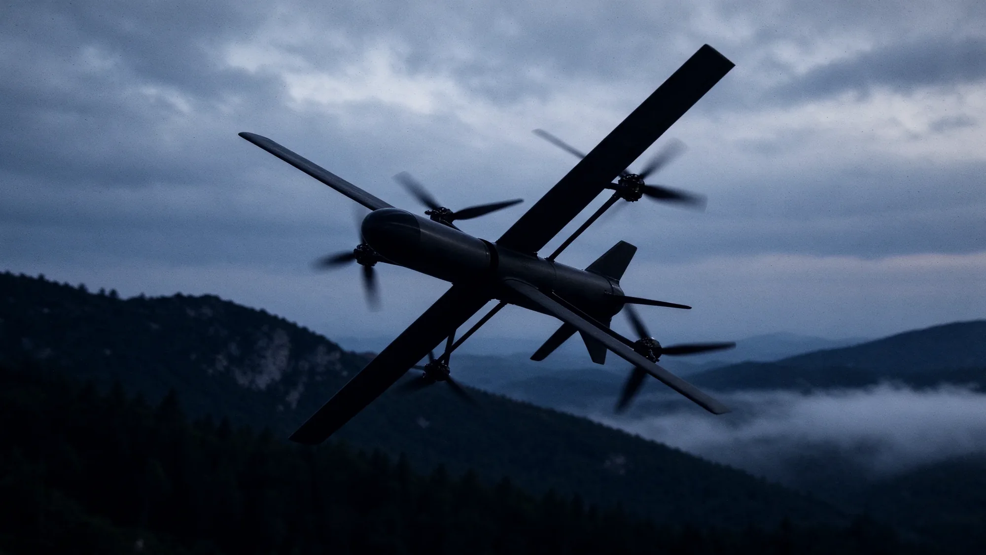 Cobra over a forested ridge at dusk, visualisation