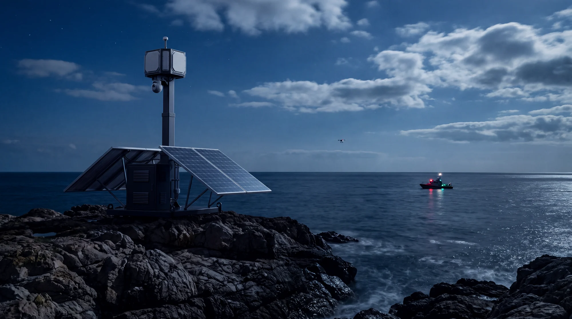 Headland on a coastal cliff at night, design visualisation